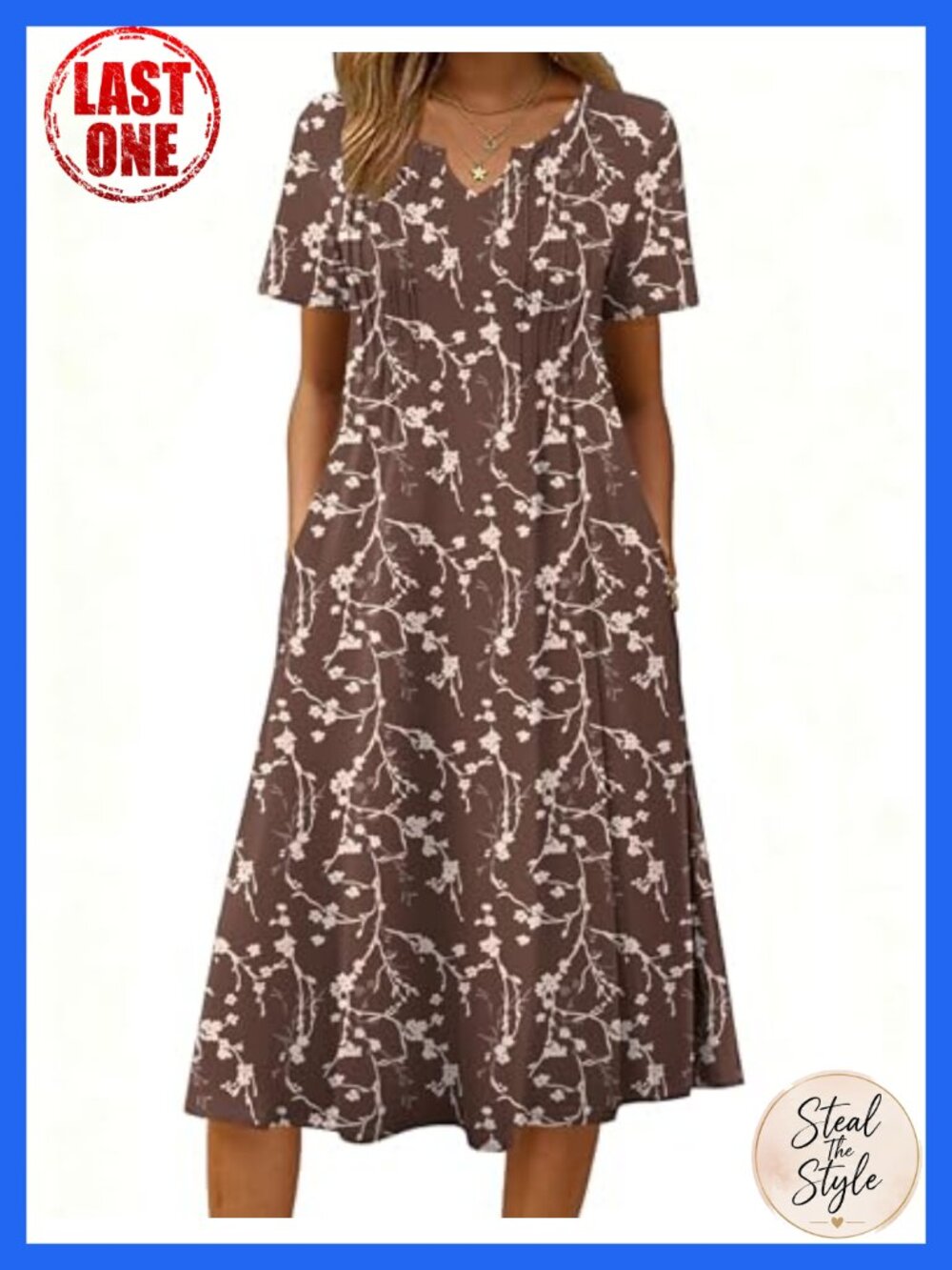 Zeagoo Summer Midi A-Line Dress with Pockets Flowy Pleated T-Shirt Sundress